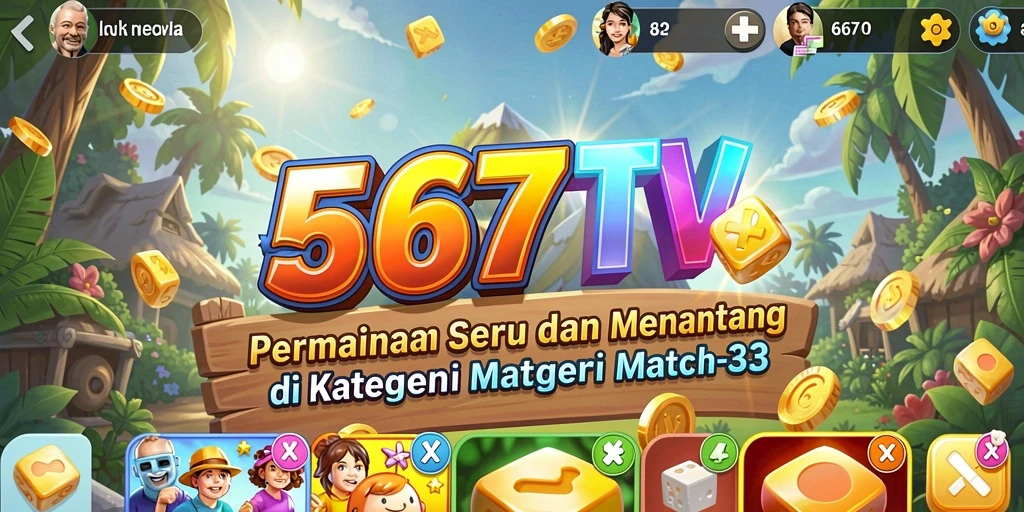 Tangkapan layar utama 567TV menunjukkan gameplay Match-3 yang seru.
