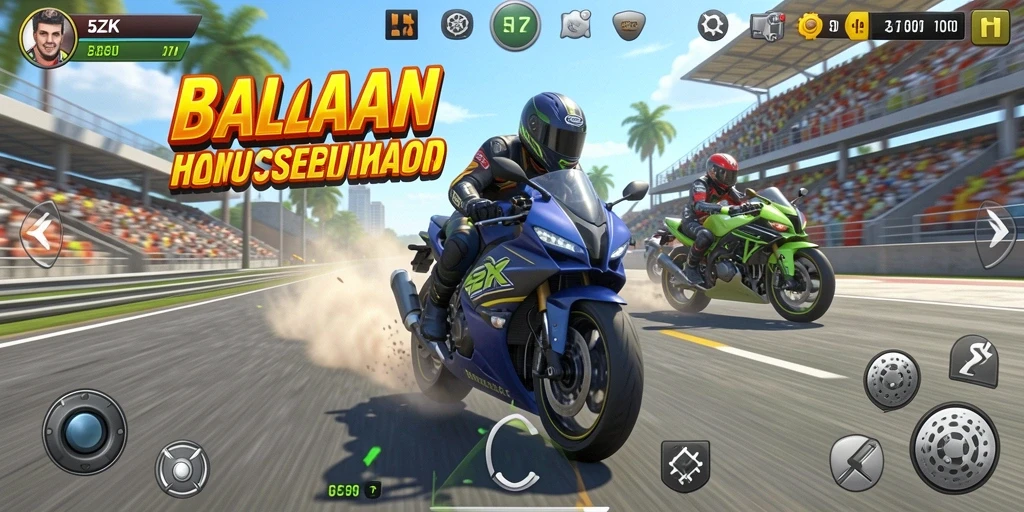 Tampilan gameplay 5ZK dengan aksi balapan motor yang mendebarkan.