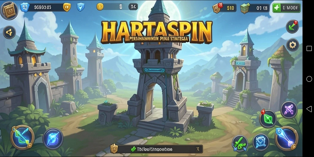 Screenshot HARTASPIN menunjukkan aksi intens dalam pertahanan menara.