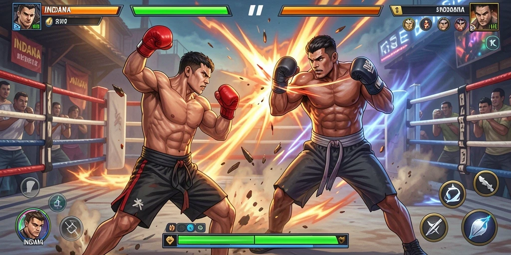 Tampilan gameplay seru dari INDAAA dalam pertarungan Fighting.