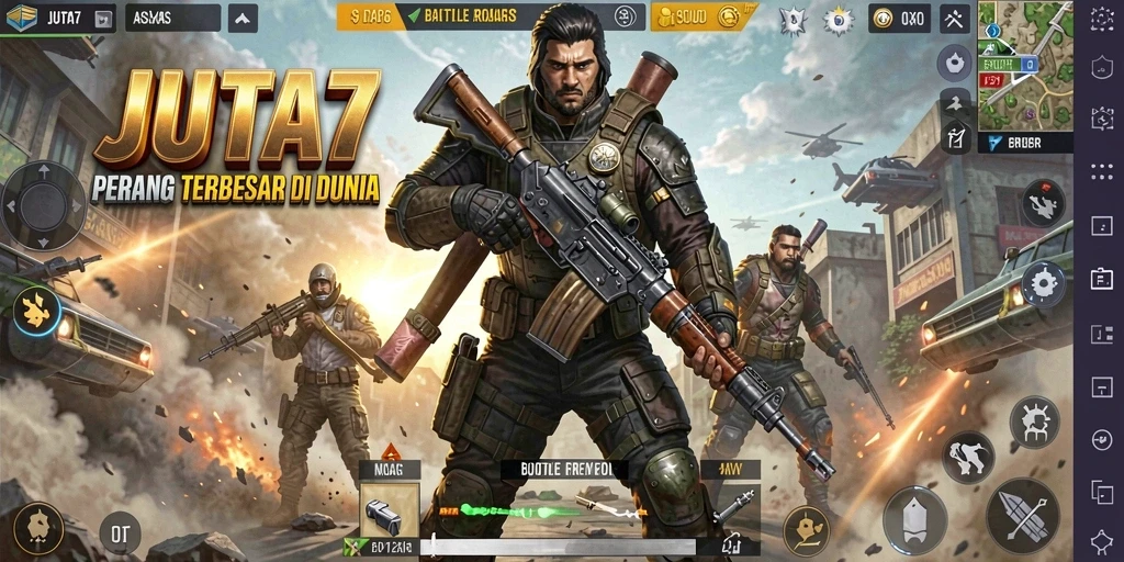 Gameplay seru dan aksi mendebarkan dalam JUTA7 Battle Royale.