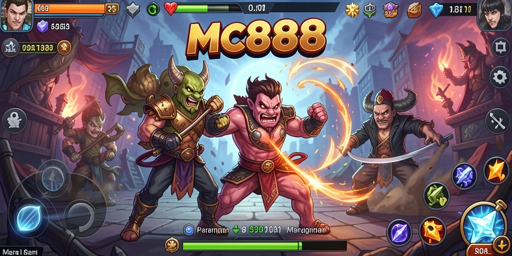 Screenshot gameplay MC888 yang menunjukkan pertarungan intens antara karakter.