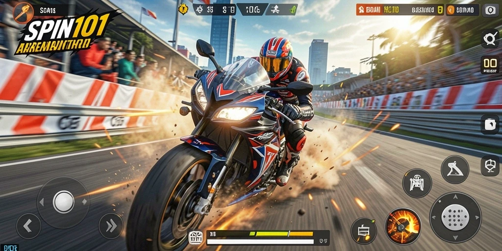Gameplay seru dari SPIN101 yang menampilkan aksi balapan motor.