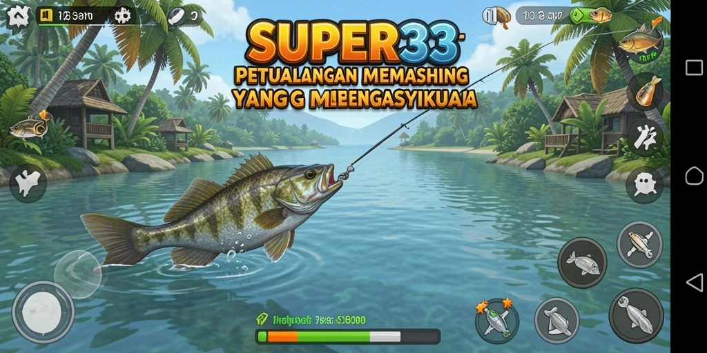 Screenshot gameplay SUPER33 menangkap momen seru saat memancing.